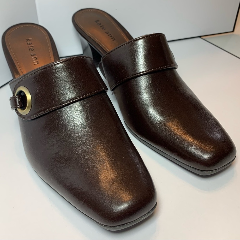 🎒 BTS SALE 📚 Kate Ann Emily Brown Block Heel Mule Shoes Square Toe Women’s 6.5 N - Picture 4 of 11